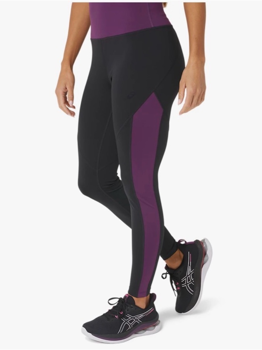 ASICS‎ Flex Tight Leggings Women Medium Black Purple Running Yoga Gym NWT